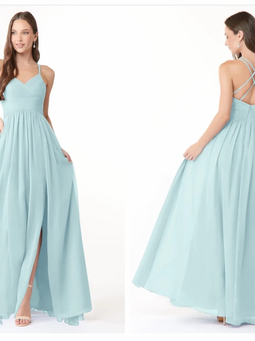 Azazie Jeanna Chiffon Maxi Dress with Crisscross Straps in Mist